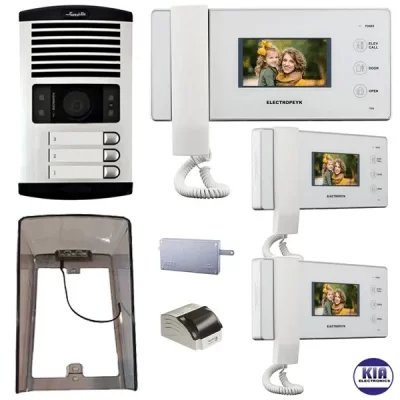 پکیج آیفون تصویری 3 واحدی الکتروپیک 1096 سفید با بارانگیر 