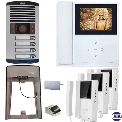 پکیج آیفون تصویری چهار واحدی 592 الکتروپیک سفید با بارانگیر