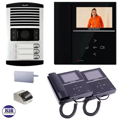 پکیج آیفون تصویری سه واحدی مدل 592 مشکی الکتروپیک با پنل 1086