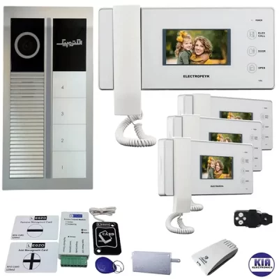 پکیج آیفون تصویری چهار واحدی مدل 1096 سفید با پنل رندا و ماژول ریموت دار