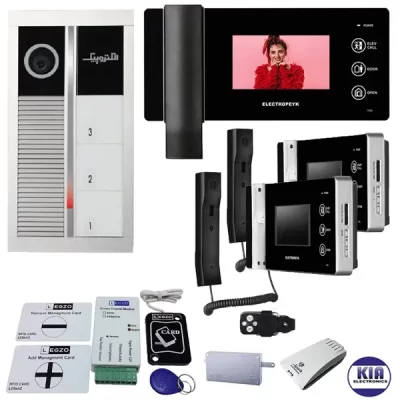 پکیج آیفون تصویری سه واحدی مدل 1096 مشکی الکتروپیک با پنل رندا و ماژول