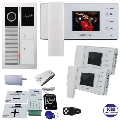 پکیج آیفون تصویری سه واحدی 1196 سفید با پنل رندا همراه ماژول