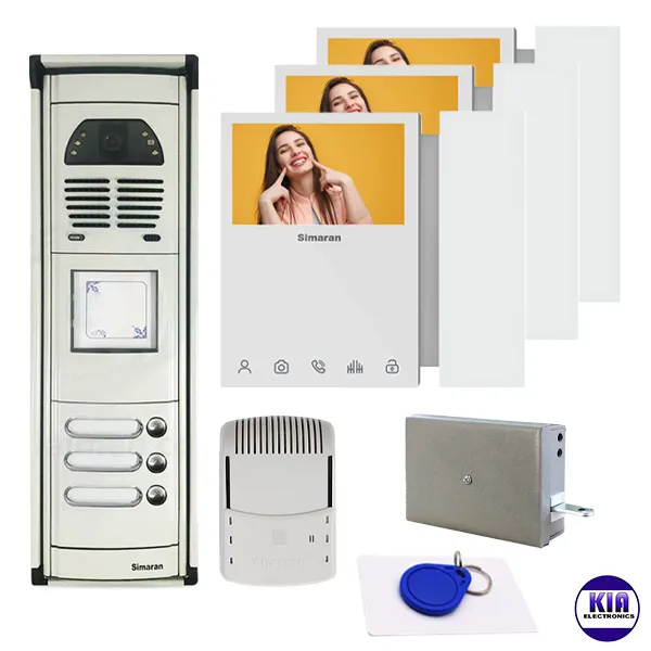 پکیج آیفون تصویری 3 واحد سیماران مدل 46TKM سفید و پنل فوژان کارتی