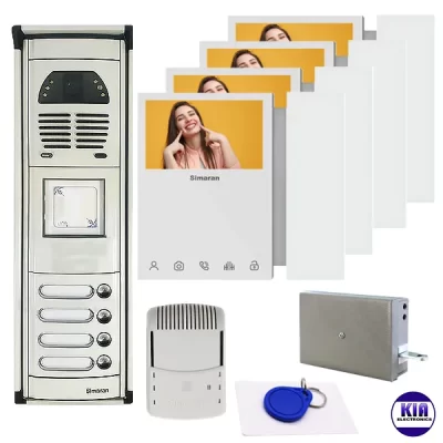 آیفون تصویری 4 واحد سیماران مدل 46TKM سفید و پنل فوژان کارتی