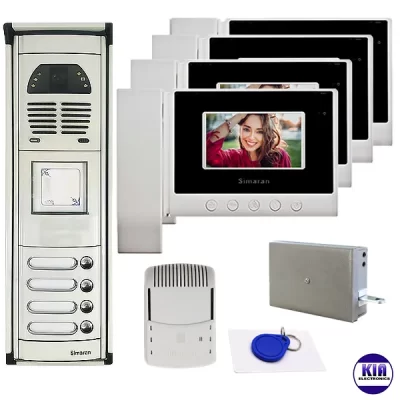 پکیج آیفون تصویری 4 واحد سیماران مدل 43HS و پنل فوژان کارتی