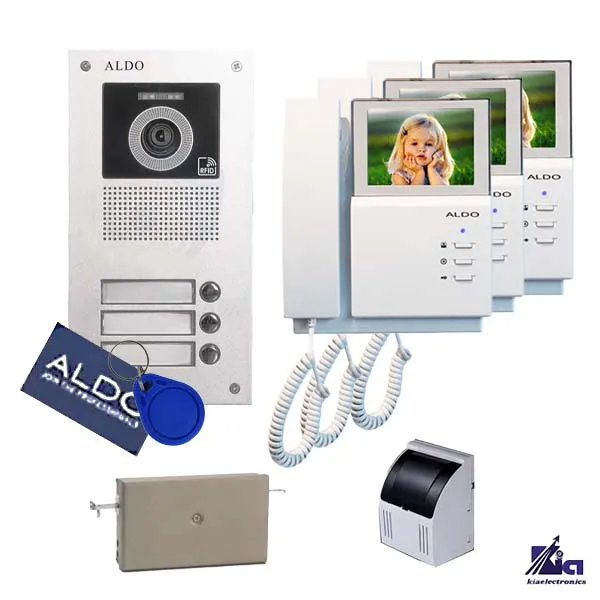 پکیج آیفون تصویری آلدو سه طبقه مدل 412m و پنل کارتی