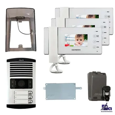 پکیج آیفون تصویری الکتروپیک مدل 1096 سفید سه واحدی با ماژول