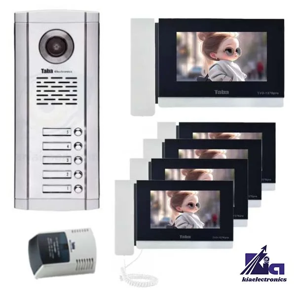 پکیج ایفون 1070 سفید تابا با پنل ساده - 05 پکیج آیفون تصویری پنج واحدی تابا TVD-1070 PRO
