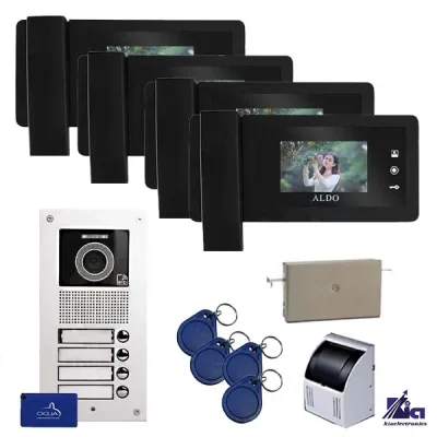 پکیج آیفون تصویری کارتی آلدو مدل 414m مشکی چهار واحدی